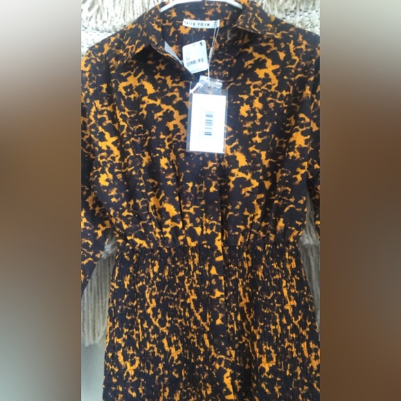 NWT Third Form x Free People Blur Out Shirred Shirt Dress Black Orange - Picture 7 of 12